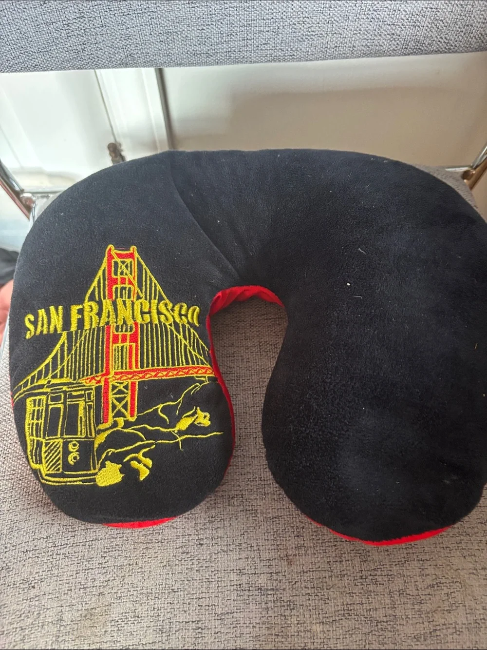 San Francisco Black Travel Neck Pillow with Iconic Bridge Embroidery